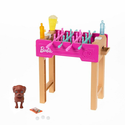 MINIZESTAW Barbie ® Mini Playset dla zwierząt, akcesoria i roboczej piłkarzyki tabeli, Game Night Theme