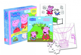 Świnka Peppa Układaj i koloruj! książka Wesołe zabawy + puzzle XXL Uszkodzone opakowanie