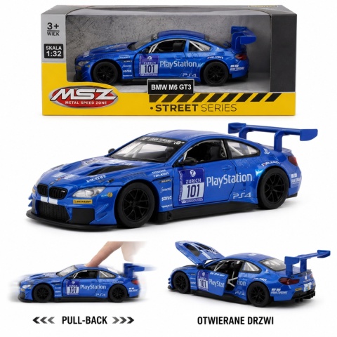 Model metalowy BMW M6 GT3 MSZ niebieski pull-back 1:32