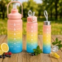 ZESTAW 3SZT BUTELKA NA WODĘ BIDON Z MIARKĄ FITNESS róż, żółty, niebieski