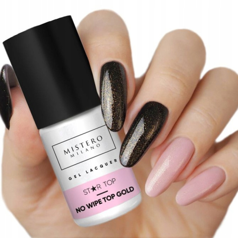 TOP NO WIPE HYBRYDOWY do paznokci brokat Star Gold Mistero Milano 12ml 1206 TOP NO WIPE HYBRYDOWY do paznokci brokat Star Gold Mistero Milano 12ml 1206