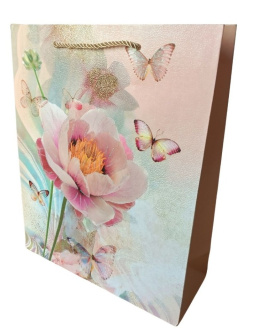 Torebka ozdobna m 26 x 10 x 32 cm kwiaty kremowa
