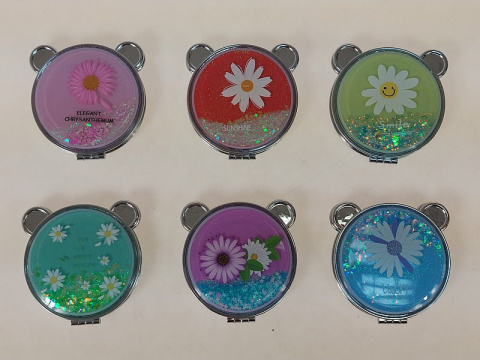 lusterko z z płynnym brokatem, 7x1cm, kwiaty lusterko z z płynnym brokatem, 7x1cm, kwiaty
