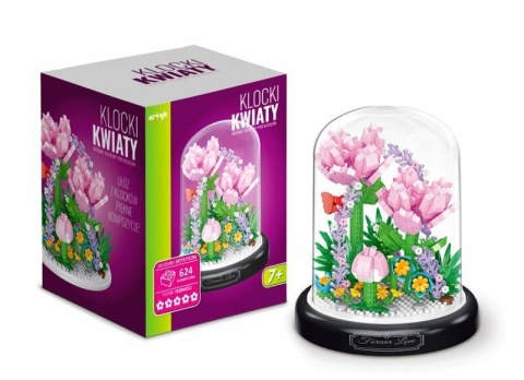 KLOCKI KWIATY - RÓŻOWE TULIPANY POD KLOSZEM 624 EL.