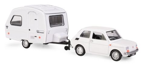 Zestaw FIAT 126p Biały + przyczepa Niewiadów kemping