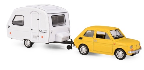 Zestaw FIAT 126p ŻÓŁTY + przyczepa Niewiadów kemping