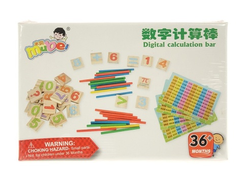 zestaw do nauki liczenia, drewniany, patyczki, liczby; 15x10x5cm, Box